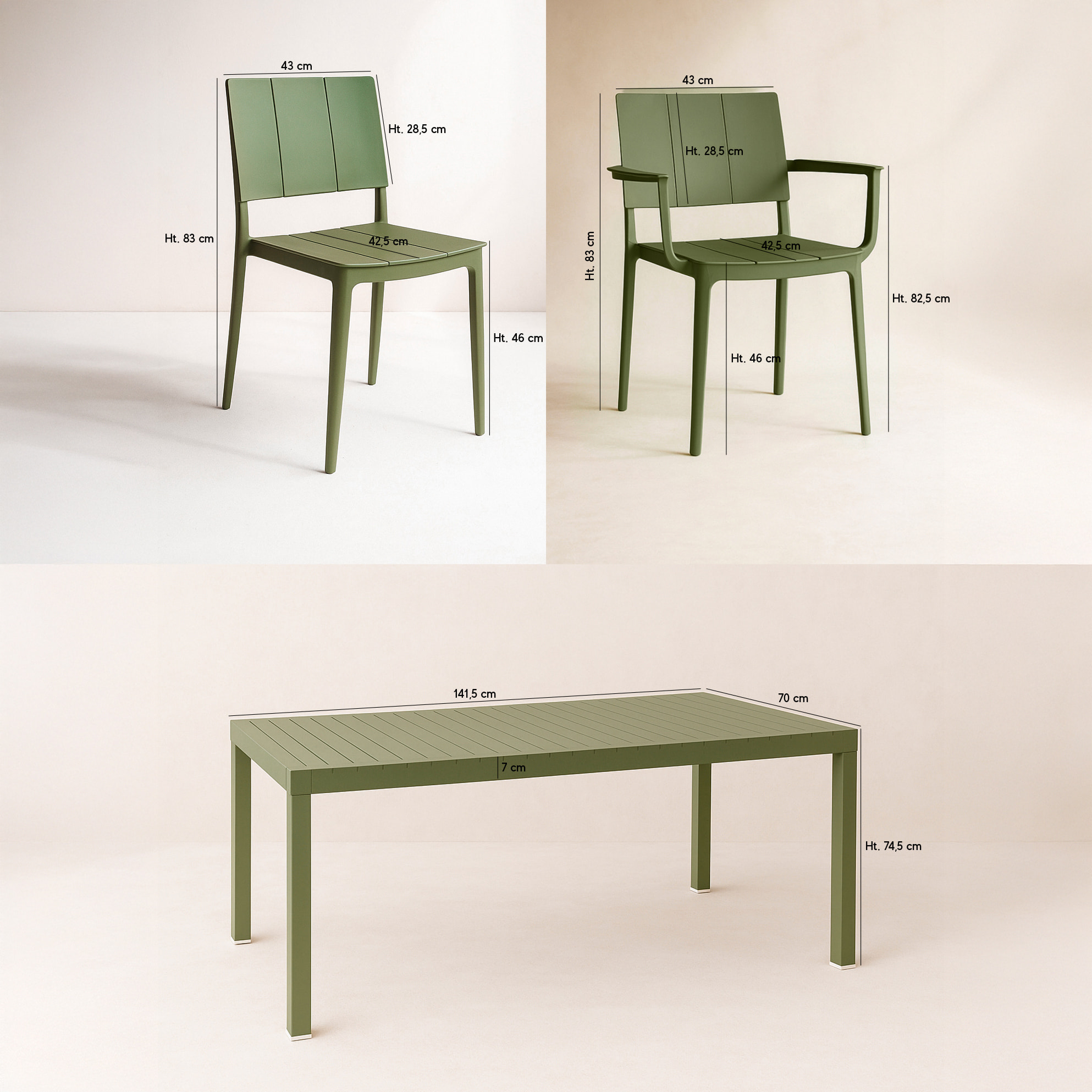 Ensemble de jardin table et fauteuils en polypropylène vert 6 places PATIO