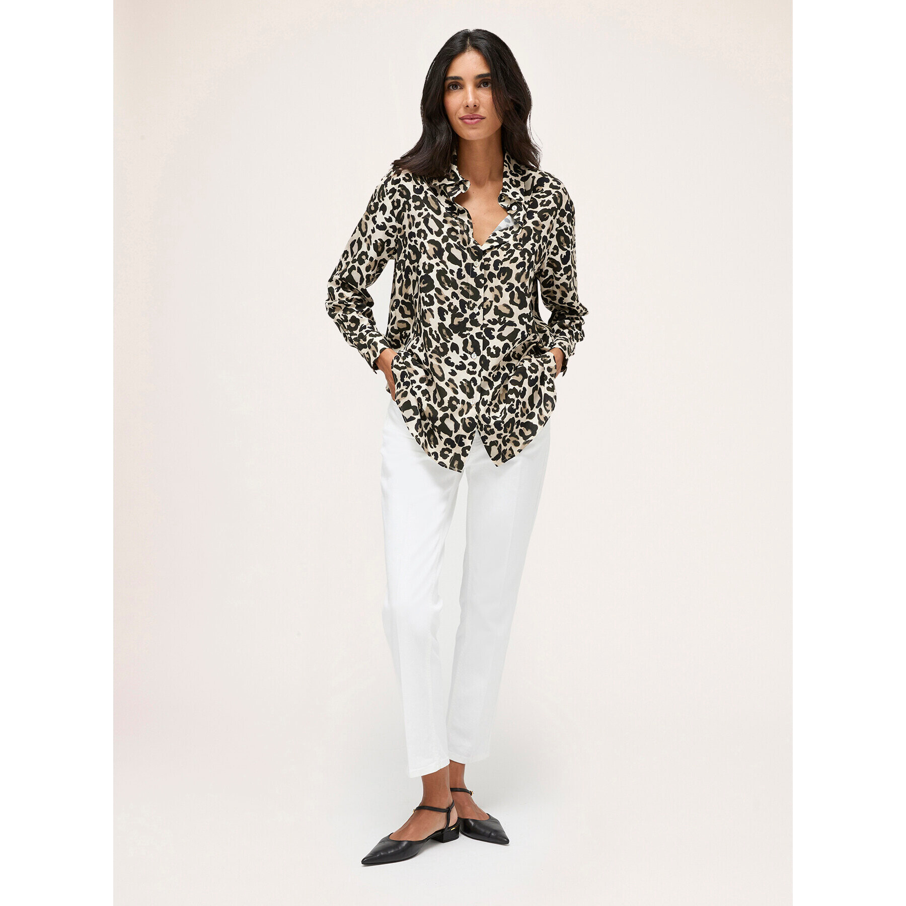 Motivi - Camisa vaporosa con estampado animalier - Beige