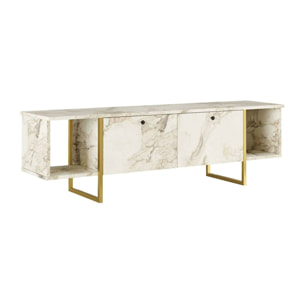 Mobile porta TV Dflorian, Credenza da soggiorno, Armadio basso per TV, Base parete attrezzata, 160x40h48 cm, Bianco e Oro