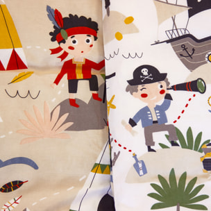 Parure de lit enfant réversible Pirates / Indiens - Beige