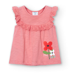 Camiseta niña estampada, mangas cortas, salmón