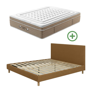 Ensemble matelas Bali & lit fixe Colisée | Mémoire de forme et ressorts ensachés | cadre à lattes | Bouclette | Sable