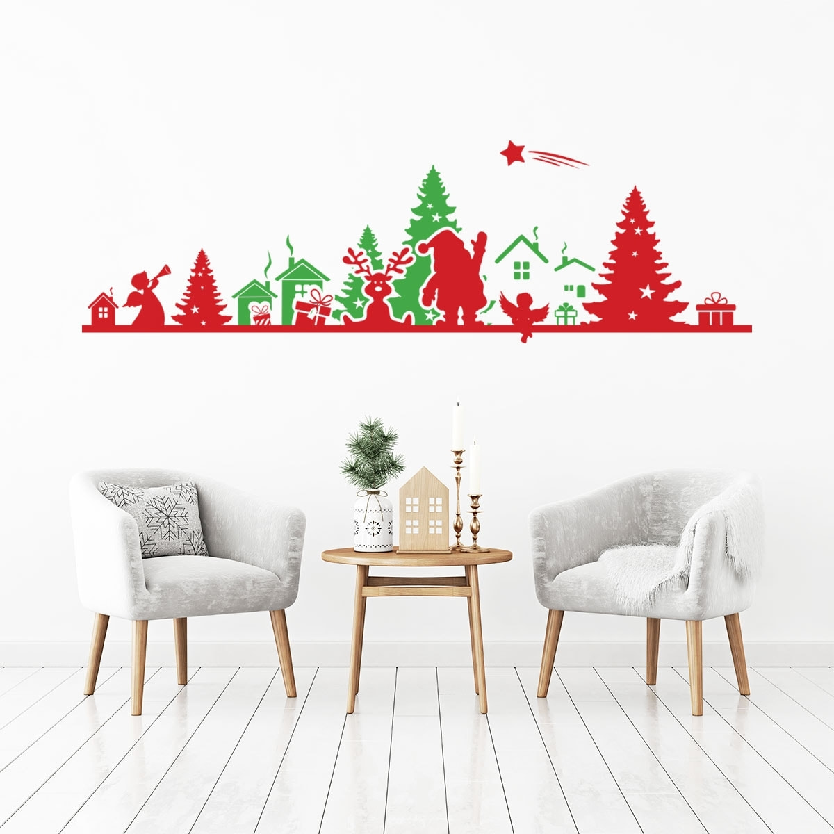 Sticker Noël frise de noël rouge et vert - Autocollants stickers adhésifs noël - décoration fêtes