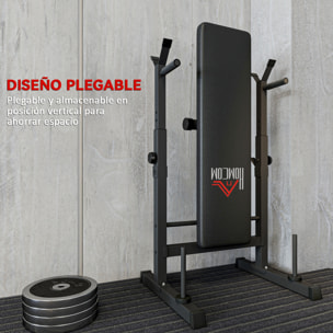 Banco de Musculación Multifuncional Plegable, Banco de Pesas, Press Banca con Soporte para Barras Ajustable y Estación de Dips, Carga 220 kg, para Entrenamiento Completo en Casa Gimnasio
