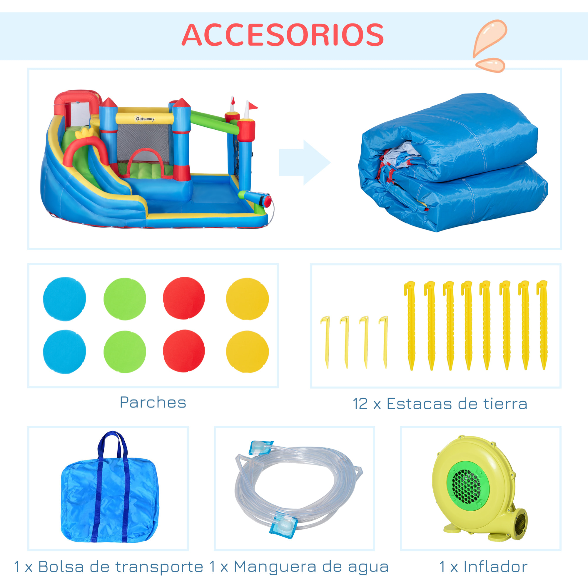 Castillo Hinchable Infantil con Tobogán Castillo Hinchable para Niños 3-8 Años con Cama de Salto Piscina Inflador y Bolsa de Transporte 390x300x197 cm Multicolor