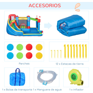 Castillo Hinchable Infantil con Tobogán Castillo Hinchable para Niños 3-8 Años con Cama de Salto Piscina Inflador y Bolsa de Transporte 390x300x197 cm Multicolor