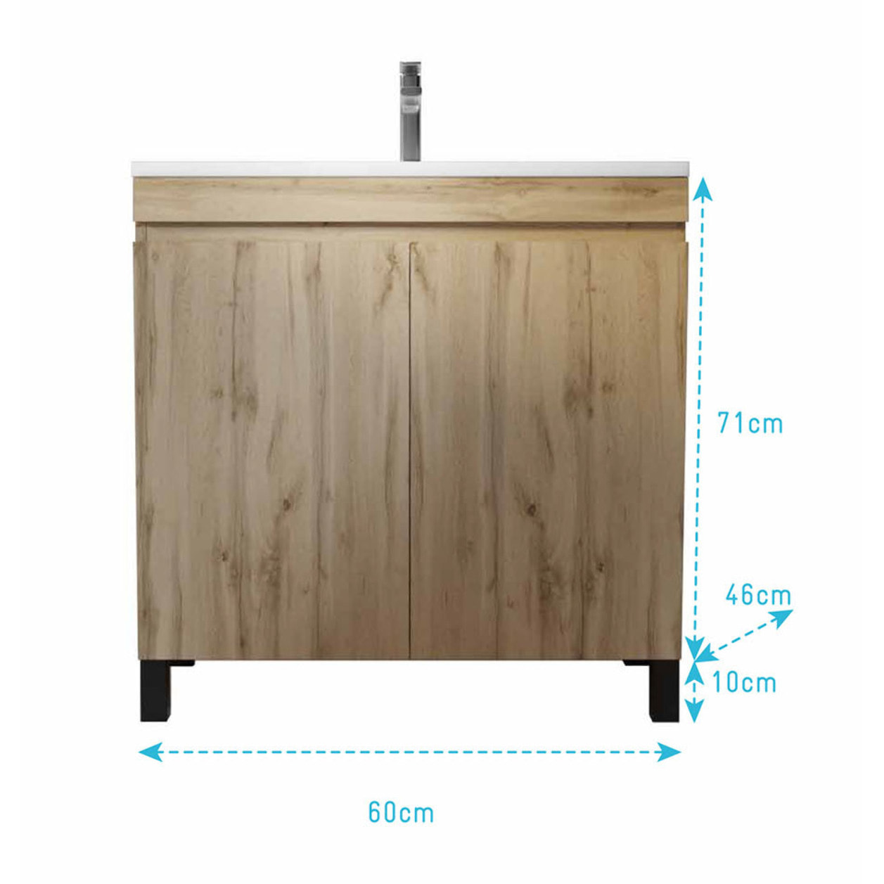 Meuble de salle de bains 60 cm TIMBER - Décor Chêne Naturel à portes avec Vasque céramique blanche