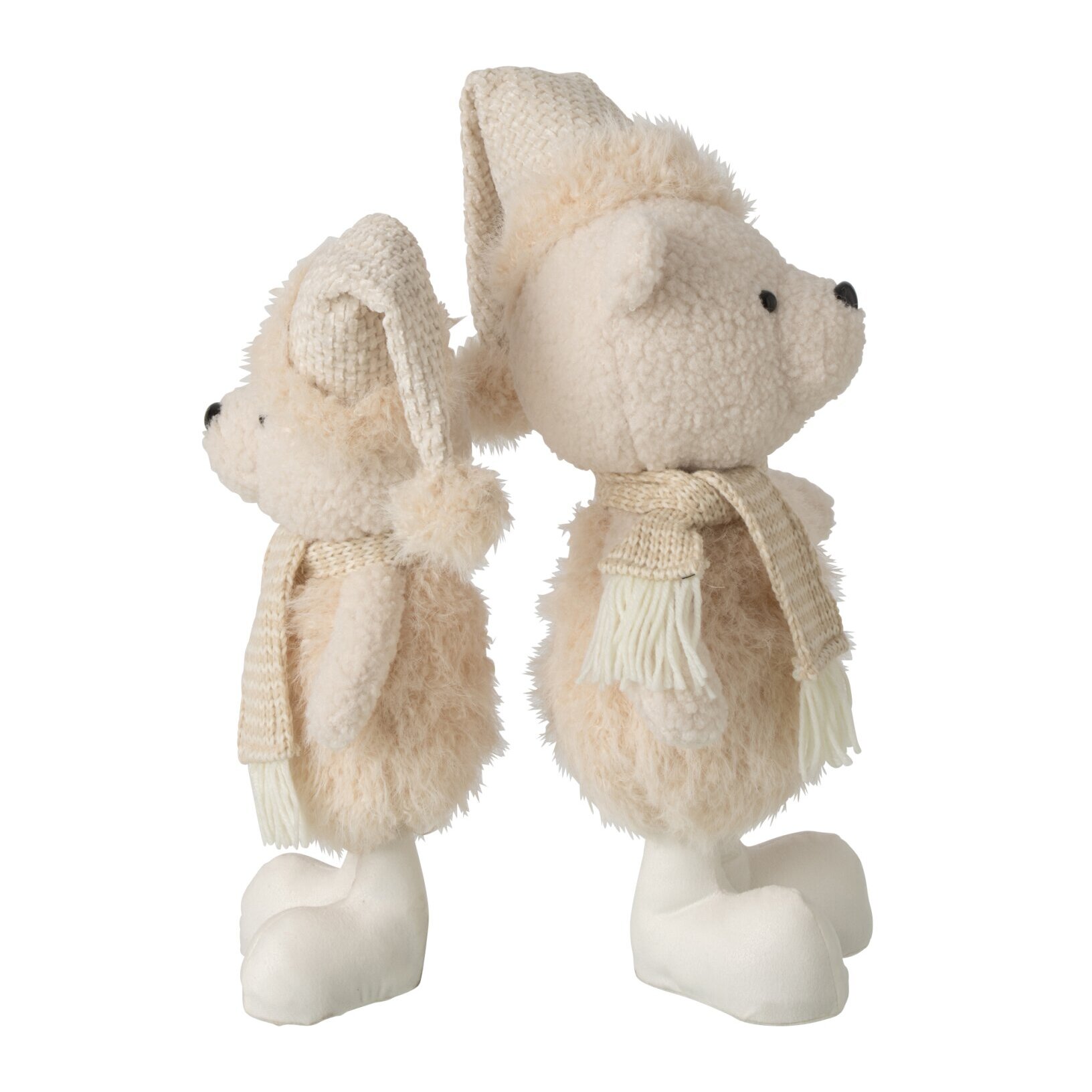 J-Line Set de 2 ours chapeau et foulard - polyester - beige
