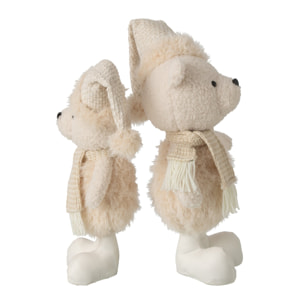 J-Line Set de 2 ours chapeau et foulard - polyester - beige