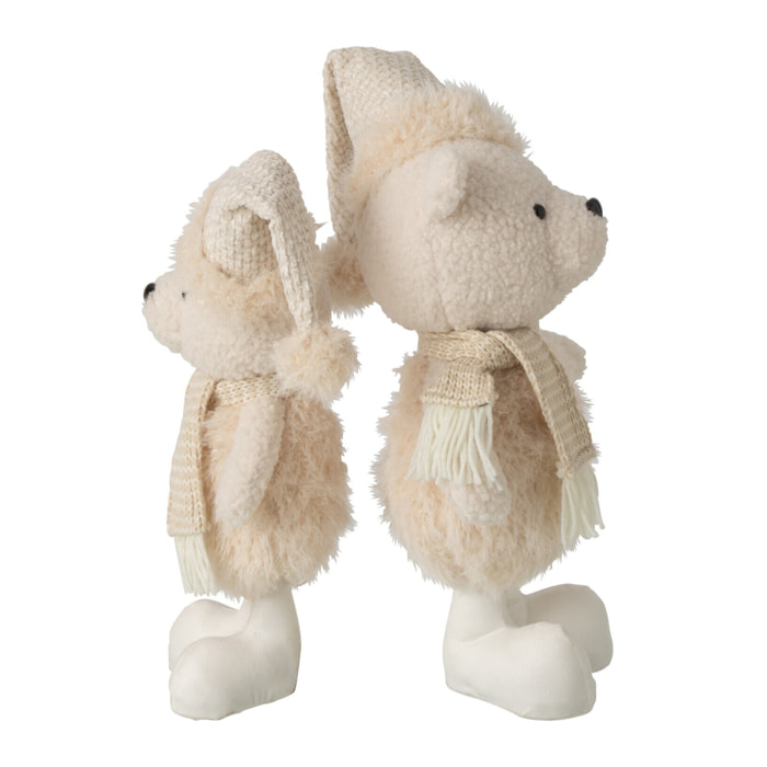 J-Line Set de 2 ours chapeau et foulard - polyester - beige