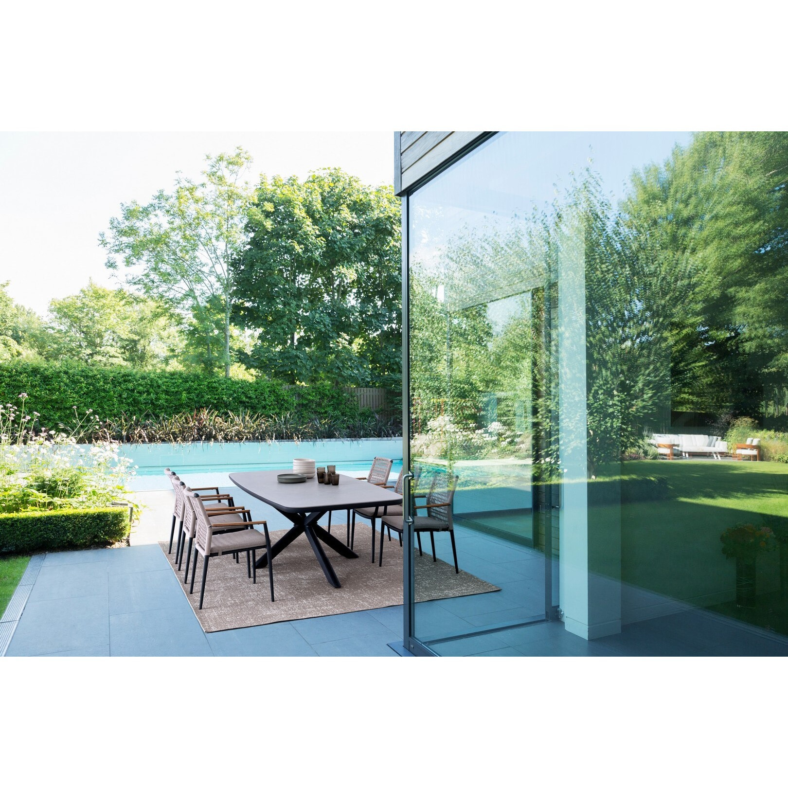 Tavolo allungabile PASCAL in pietra naturale e struttura in alluminio antracite 200x100 cm - 260x100 cm