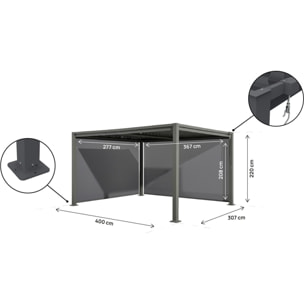 Pergola bioclimatique avec 2 stores en acier galvanisé "Howard" - 3 x 4 m - Gris