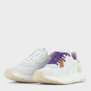 SNEAKER MUJER P06 DE MESH ANTE Y PIEL EFECTO ESPEJO BLANCO