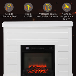 Chimenea Eléctrica 1800W Chimenea Decorativa con Efecto de Llama Mando a Distancia Temporizador Semanal Protección Contra Sobrecalentamiento para Sala 30 m² Blanco