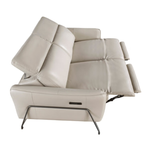 Sofá relax de 2 plazas tapizado en piel de origen vacuno en arena con reposacabezas patas de acero inoxidable oscurecido 2 sistemas de relax eléctrico 164x111x104cm