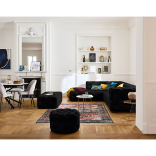 Gallata - pouf Chesterfield rond - en velours - Noir