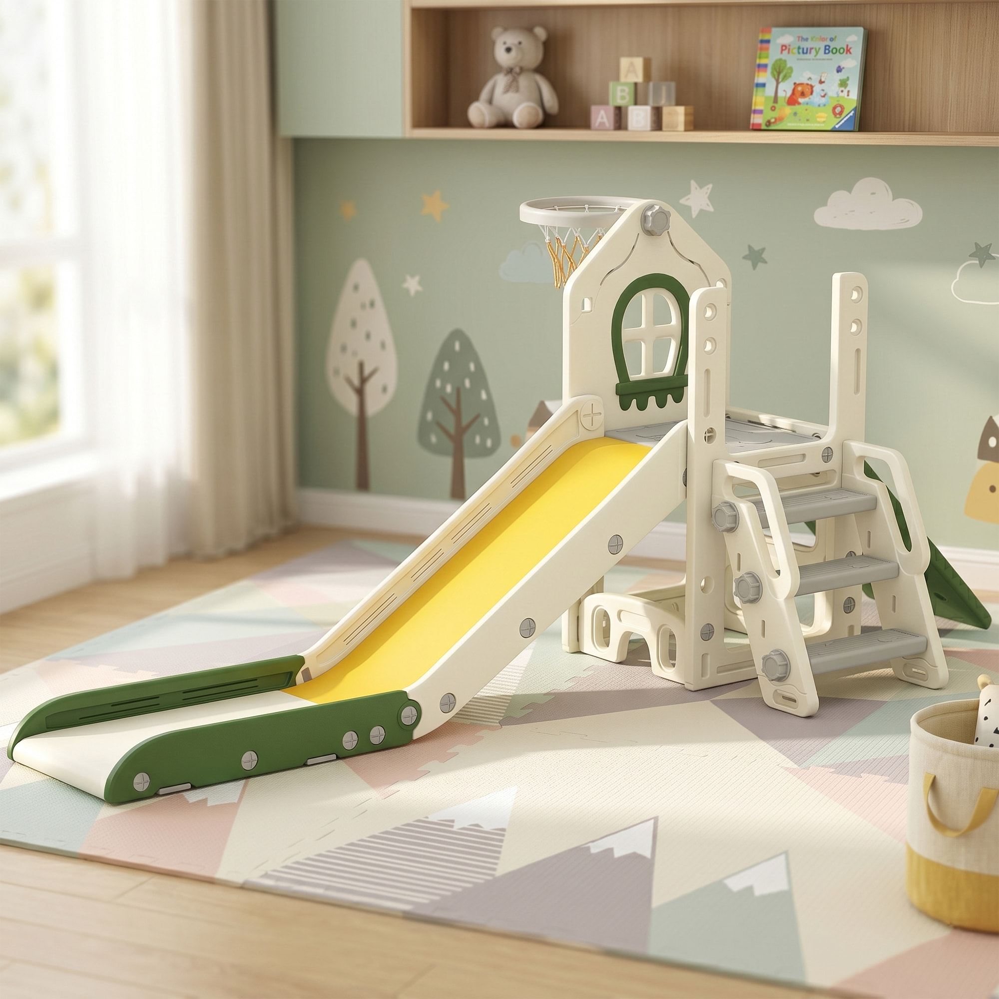 Toboggan enfant pliable panier basket escalade balle