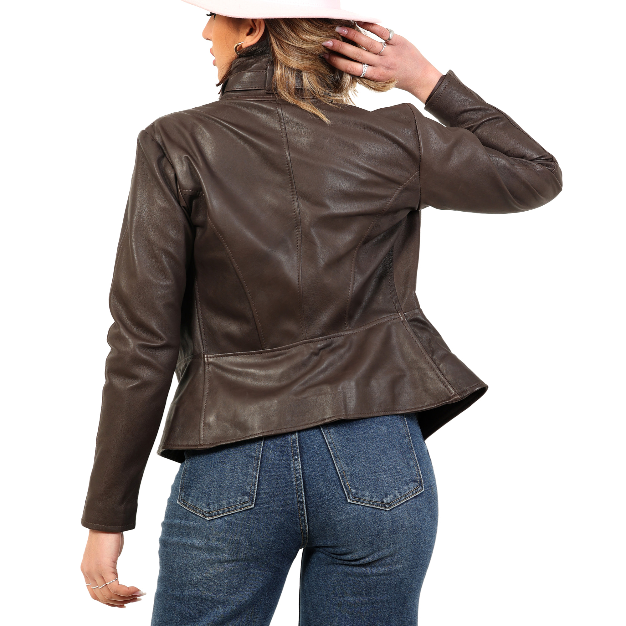 Giubbino in vera pelle di vitello Marrone-Slim Fit