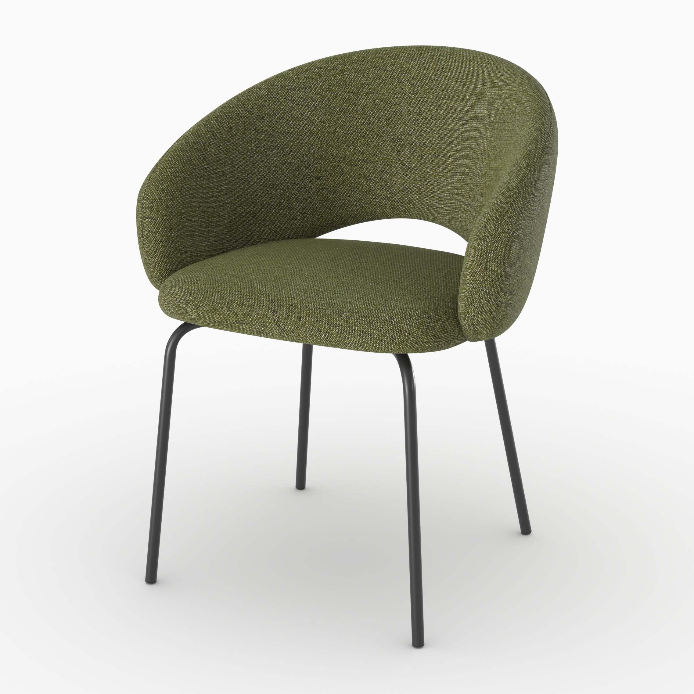 Chaise en tissu vert chiné et pieds noirs - Milly