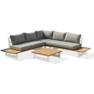 LAVEZZI - Salon de jardin 5 places en aluminium et plateau imitation bois