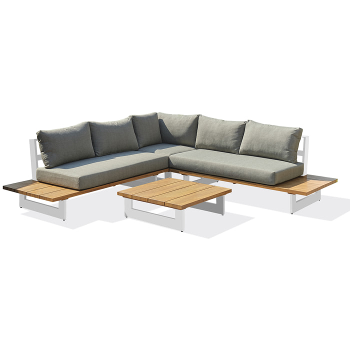 LAVEZZI - Salon de jardin 5 places en aluminium et plateau imitation bois