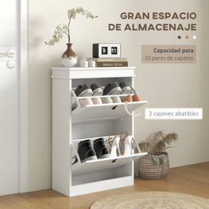 Mueble Zapatero Blanco Zapatero Estrecho con 2 Puertas Abatibles y Estantes Ajustables para 10 Pares de Zapatos para Recibidor Pasillo 54x24x82,5 cm