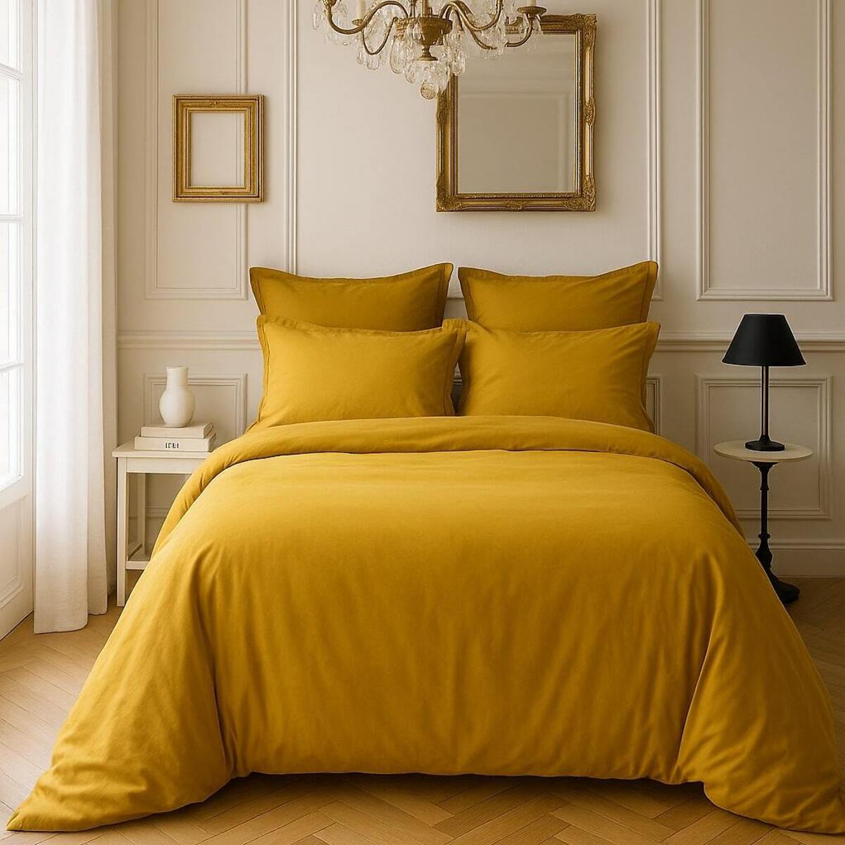 Housse De Couette 100% Satin de Coton lavé 105 Fils Bronze