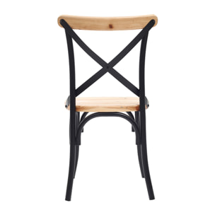 Chaises bistrot bois clair massif et métal noir (lot de 2) JAKE