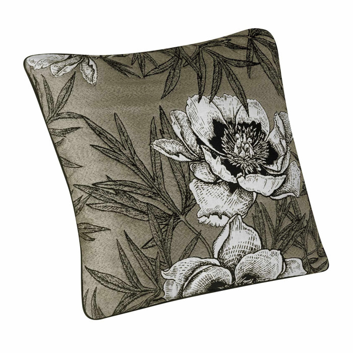 Coussin passepoilé aux impressions florales - Vert Olive