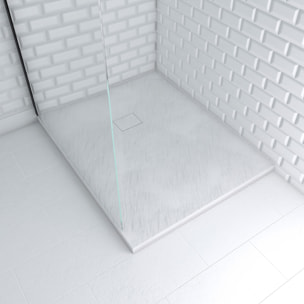 Receveur à poser en materiaux composite SMC - Finition ardoise blanc mat - 80x100 cm - ROCK 2 WHITE