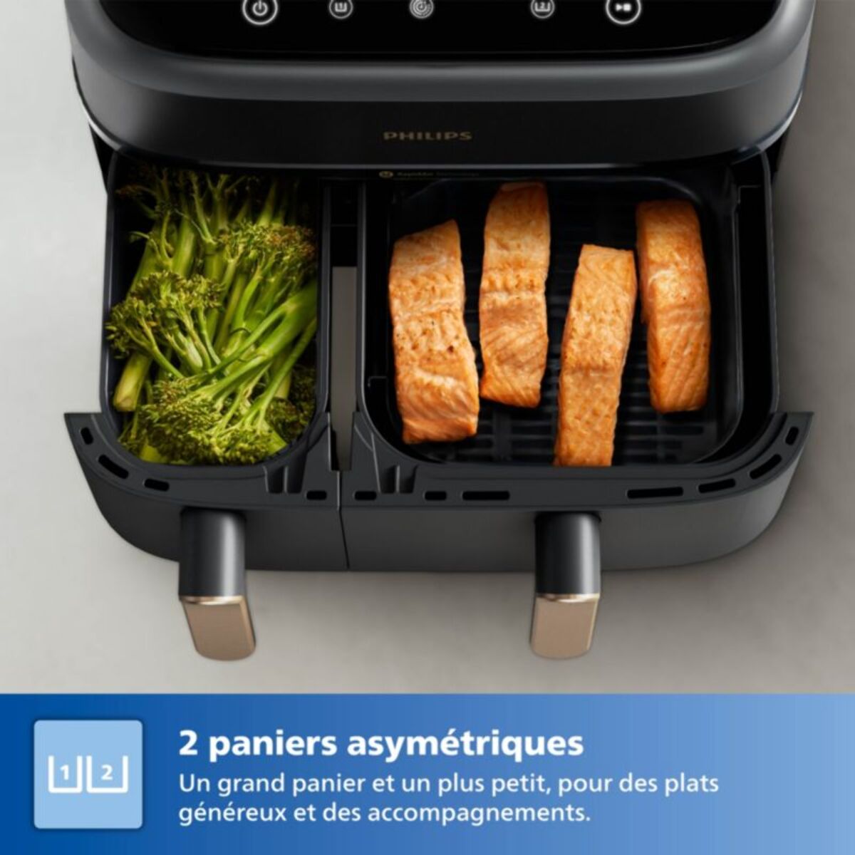 Airfryer PHILIPS NA352/04 Friteuse sans huile double panier Noir/Doré, Série 3000 9L (3+6L) avec accessoire