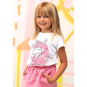 Camiseta de Niña Unicornio Lentejuelas En Blanco