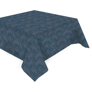Nappe pur coton motif jacquard bleu gris Mille ikats petrole
