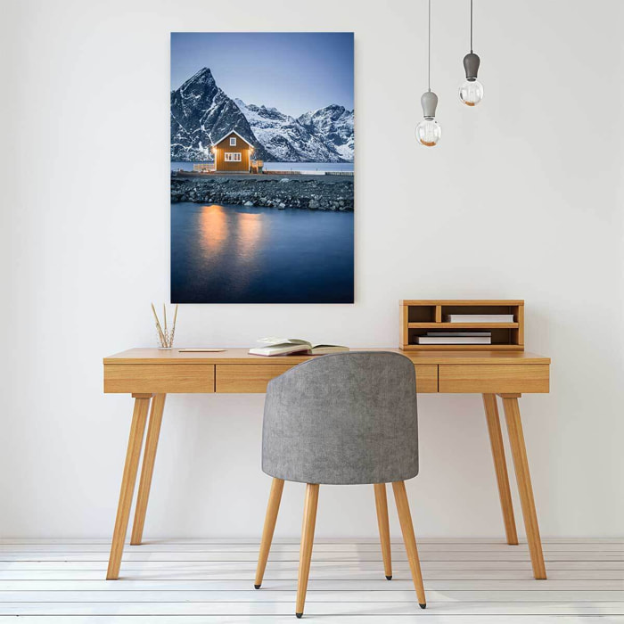 Paysage hiver rorbu à la tombée de la nuit  Tableau alu Dibond