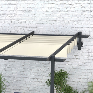 Pérgola de Pared 3x3 m Cenador de Jardín con Techo Retráctil de Poliéster y Marco de Acero para Celebraciones Fiestas Bodas Crema y Gris Oscuro