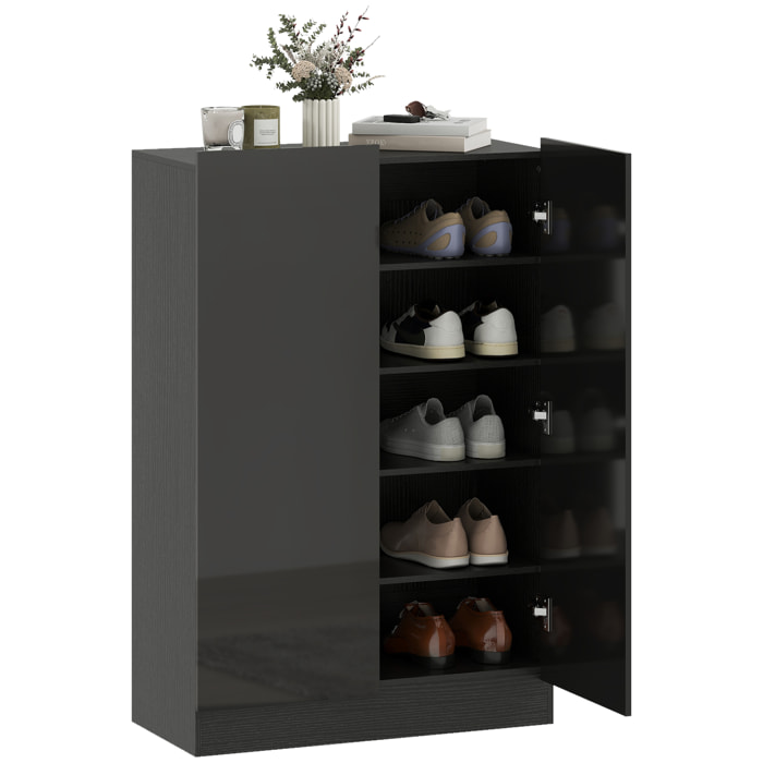 Zapatero de 2 Puertas con Cierre Suave, Zapatero Entrada Recibidor con Estantes Ajustables, Agujeros de Ventilación, para 20 Pares de Zapatos, 72x34,5x103 cm, Negro Brillo