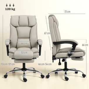 Silla de Escritorio con Reposapiés, Silla de Oficina Giratoria, con Respaldo Reclinable y Alto, Acolchado Grueso Doble, Tapizada en Cuero Sintético Resistente, Altura Ajustable, Caqui