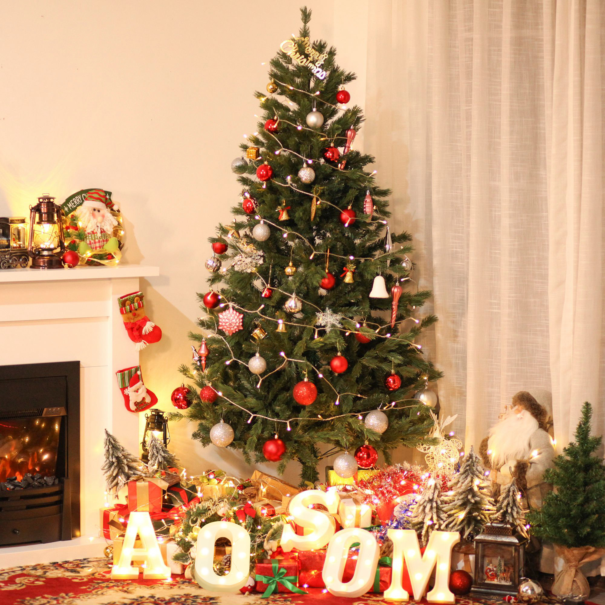 HOMCOM 150cm Albero di natale, Pino artificiale con rami 440 base pieghevole rimovibile