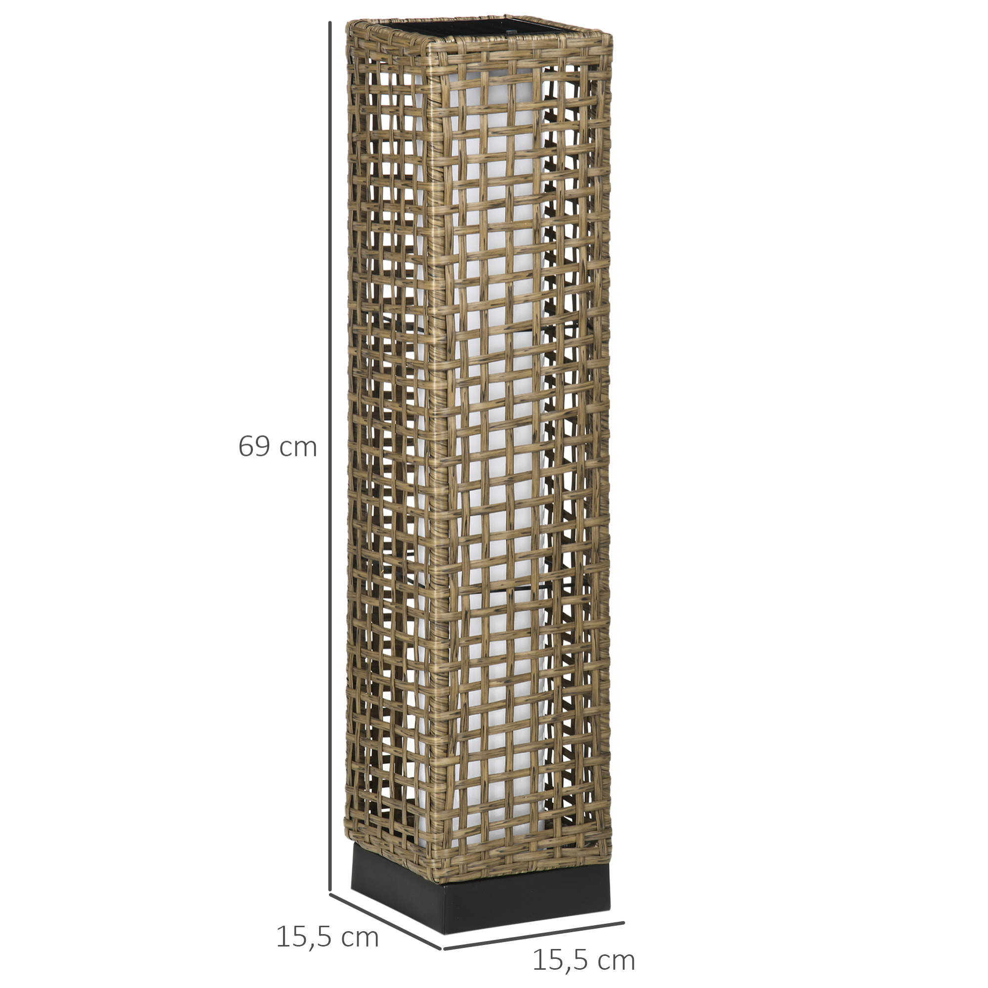 Linterna de Jardín de Ratán Sintético Farola Solar con Luces LED Encendido y Apagado Automático para Terraza Balcón Patio 15,5x15,5x69 cm Arena