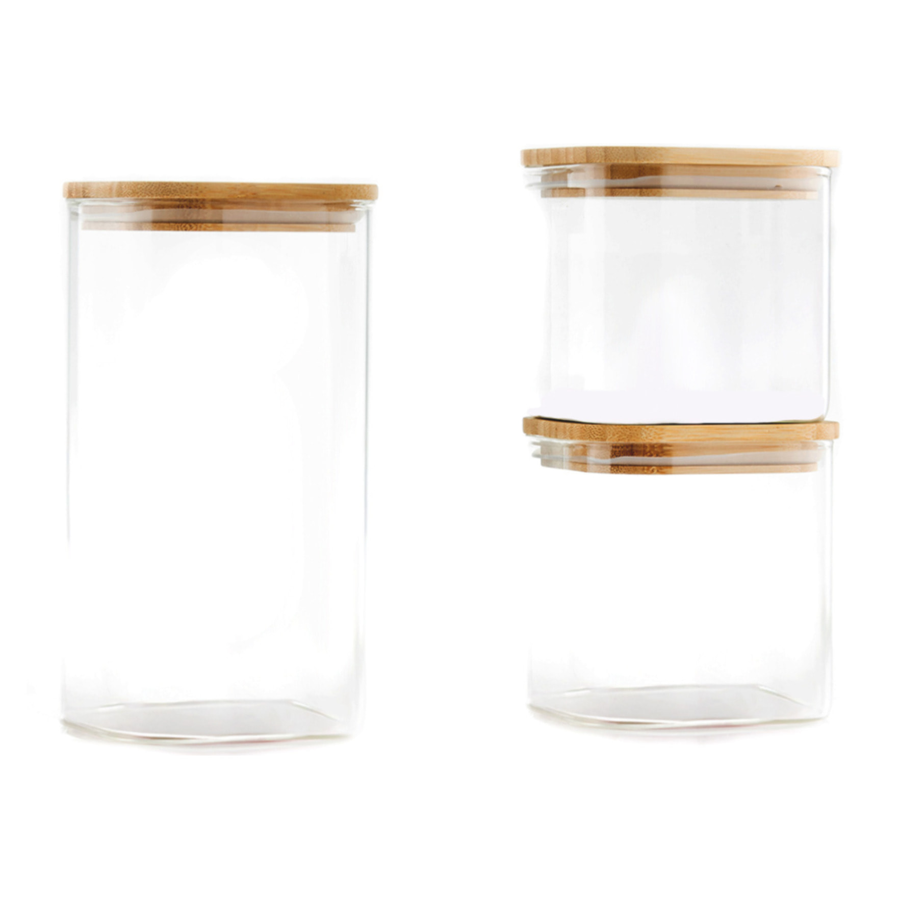 3 bocaux carrés en verre bambou