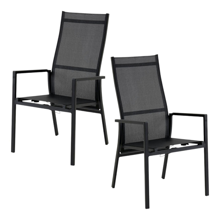 Fauteuil de jardin en aluminium avec dossier réglable noir (lot de 2) OSLO