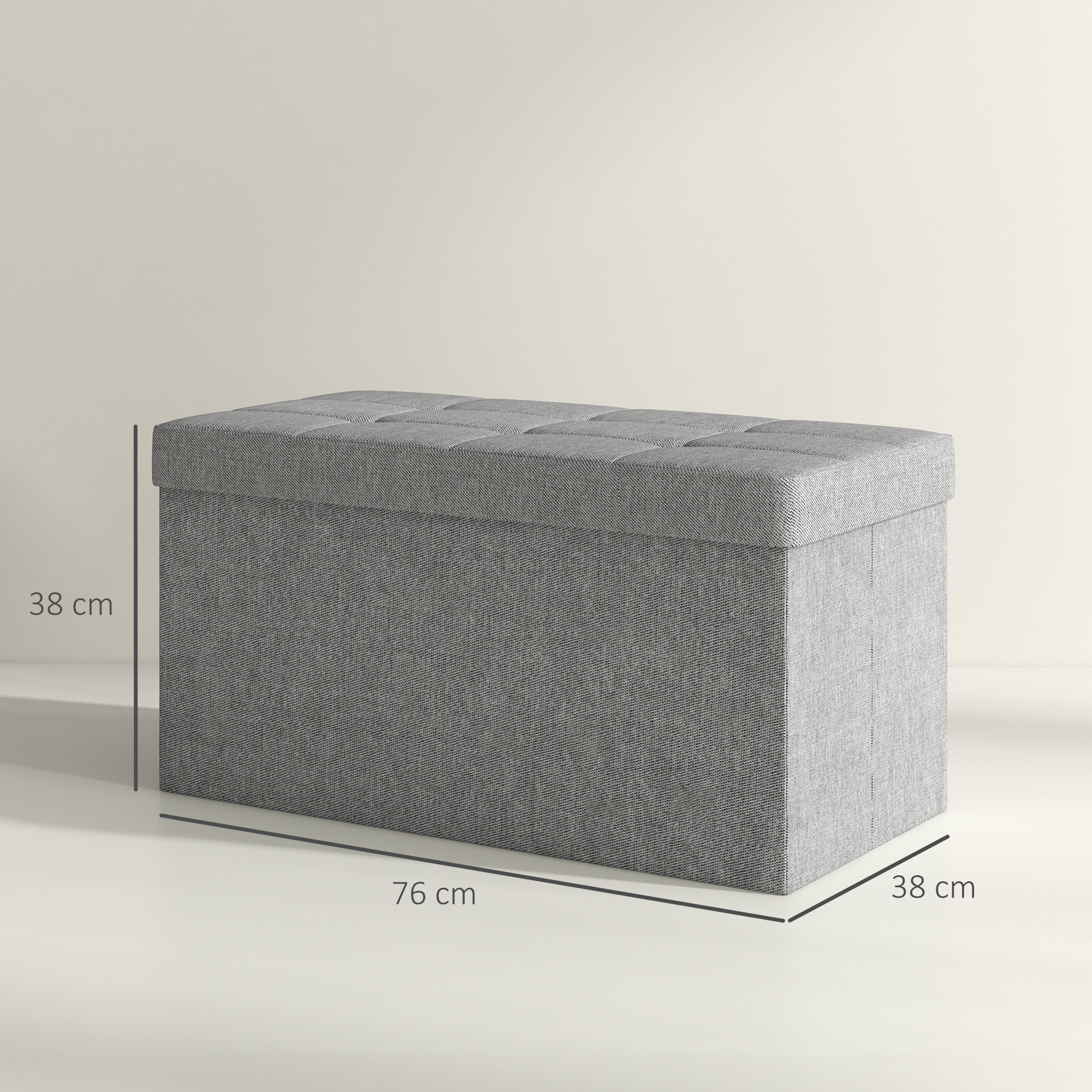 Baúl de Almacenaje para Dormitorio 84L, Puff de Almacenaje Plegable Tapizado de Lino Sintético con Tapa, para Salón, 76x38x38 cm, Gris Claro