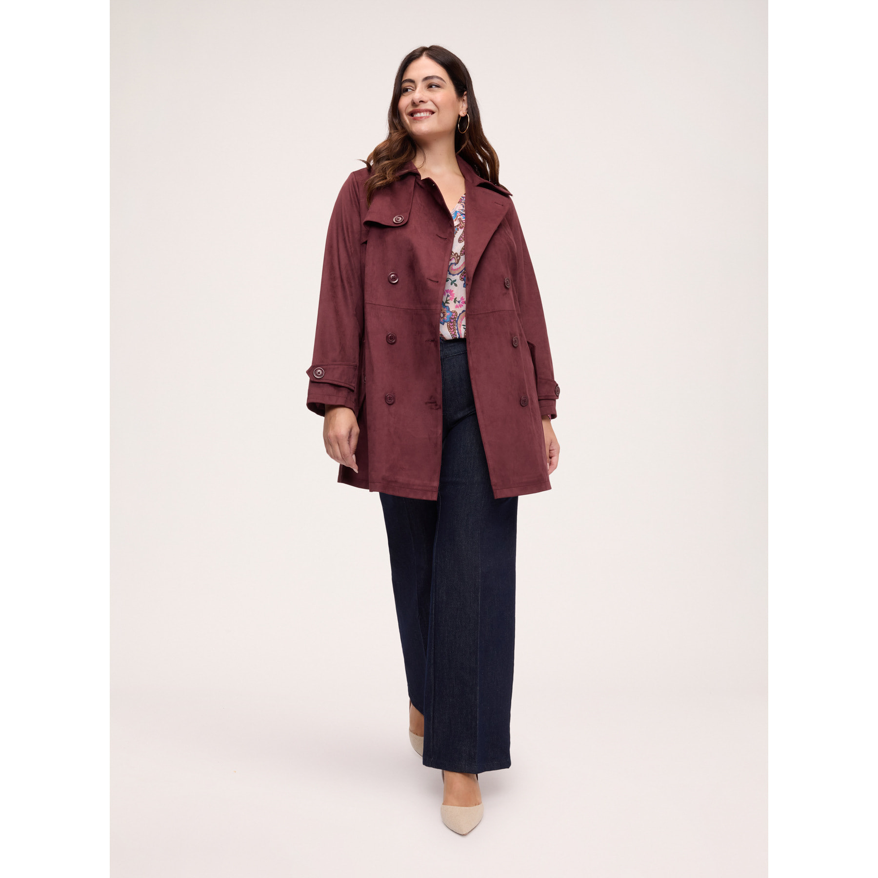 Fiorella Rubino - Trench doble botonadura tacto suave - Burgundy
