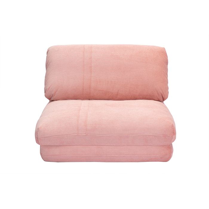 Chauffeuse 1 place convertible en tissu velours côtelé rose SPENCER