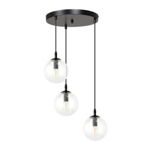 Lampada a sospensione Cosmo in acciaio nero con diffusori in vetro