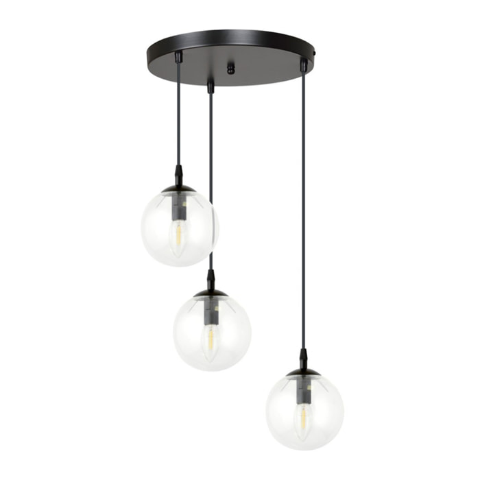 Lampada a sospensione Cosmo in acciaio nero con diffusori in vetro