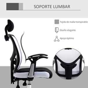 Vinsetto Silla de Oficina Ergonómica Silla Escritorio Giratoria con Altura Ajustable Función Reclinable Reposacabezas Regulable y Soporte Lumbar 65x67x108-118 cm Blanco