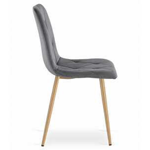 Sedia Libra in Velluto Grigio Scuro con Gambe Effetto Legno