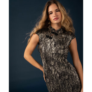 Vestido quipao midi con cierre de alamares de mujer