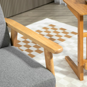 Sillón Individual Sofá Individual Tapizado en Lino con Reposabrazos de Madera Respaldo Acolchado Carga 130 kg Sillón para Salón Dormitorio Gris Claro